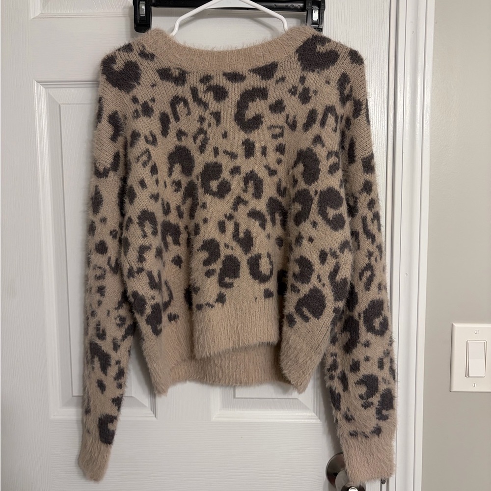 SO Tan and Gray Leopard Sweater